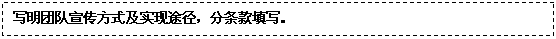文本框: 写明团队宣传方式及实现途径，分条款填写。
